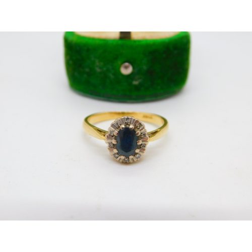 18ct Yellow Gold, 0.5ct Sapphire & Diamond Floral Dress Ring Vintage c1970
