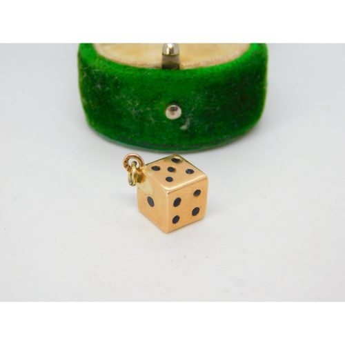 18ct Yellow Gold Lucky Dice Charm Pendant Vintage c1970