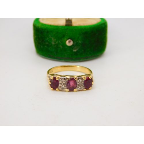 18ct Yellow Gold, Ruby & Diamond Boat Ring Antique c1920 Art Deco