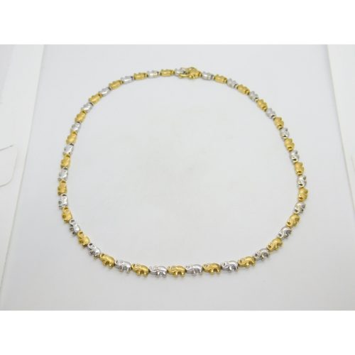 18ct Yellow & White Gold Diamond Set Elephant Train Necklace Vintage c1980