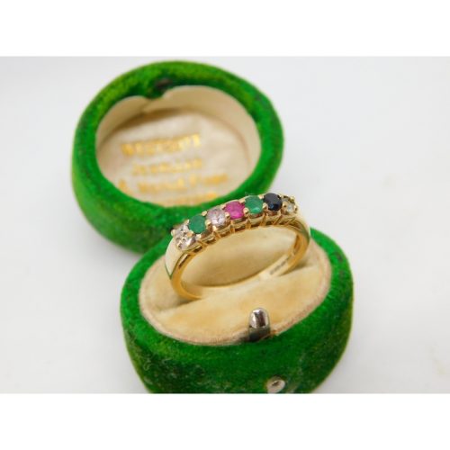 9ct Yellow Gold Acrostic ‘DEAREST’ Stone Spelling Band Ring Vintage c1980