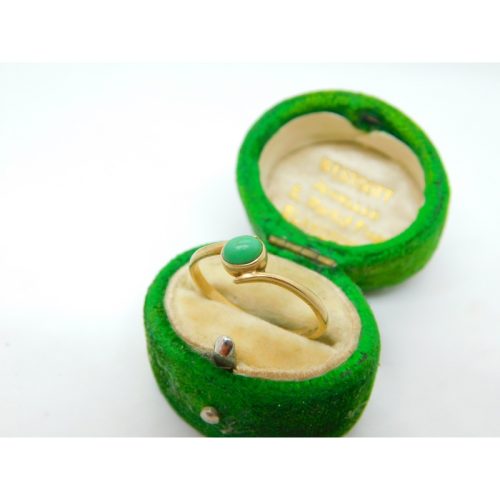9ct Yellow Gold Cabochon Turquoise Crossover Ring Vintage 1985 Birmingham