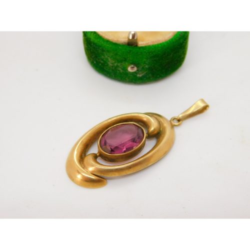 9ct Yellow Gold Large Amethyst Set Crossover Drop Pendant Vintage c1970