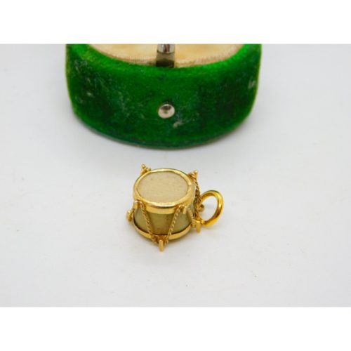 9ct Yellow Gold Percussion Drum Charm Pendant Vintage 1977 London