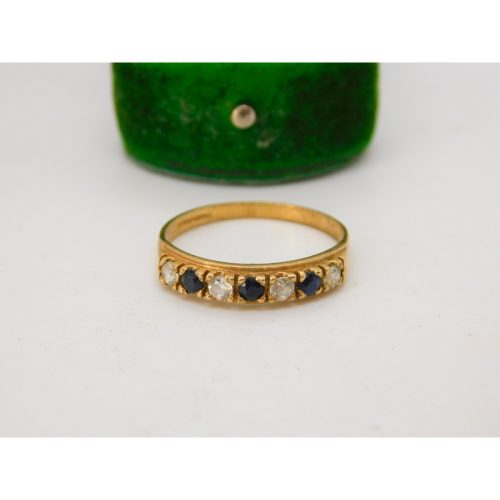 9ct Yellow Gold, Sapphire & Paste Set Half Eternity Ring Vintage 1987 Birmingham