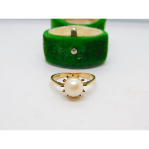 9ct Yellow Gold & Simulated Pearl Dress Ring Vintage 1977 London