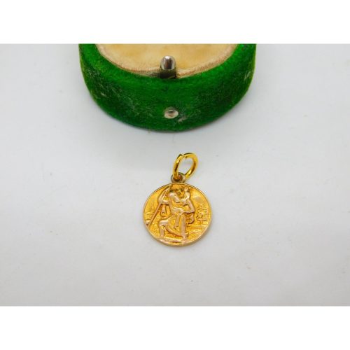 9ct Yellow Gold St Christopher Travel Charm Pendant Antique 1927 Birmingham