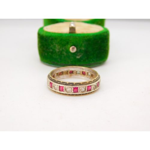 9ct Yellow & White Gold, Ruby & Spinel Set Eternity Ring Antique c1930 Art Deco