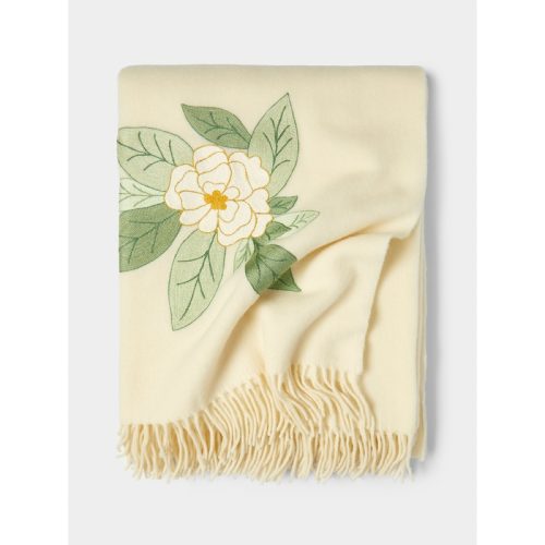 Camellia Hand-Embroidered Wool Blanket (63in/1.6m)