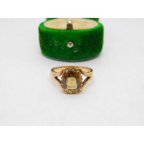 Edwardian 9ct Gold & Cushion Cut Smoky Quartz Dress Ring Antique c1910 Chester