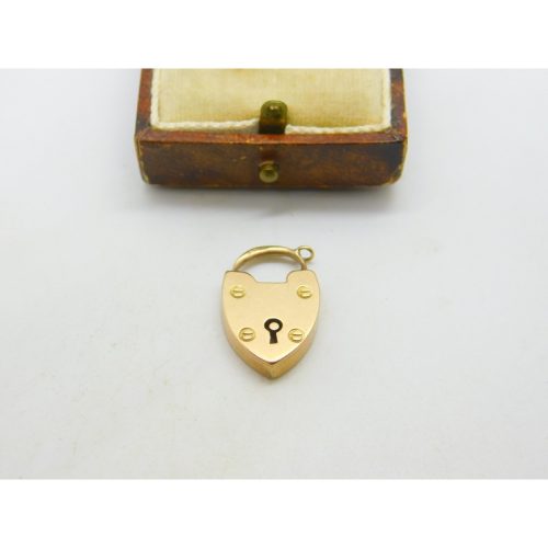 Edwardian 9ct Rose Gold Heart Lock Charm Clasp Antique 1908 Birmingham