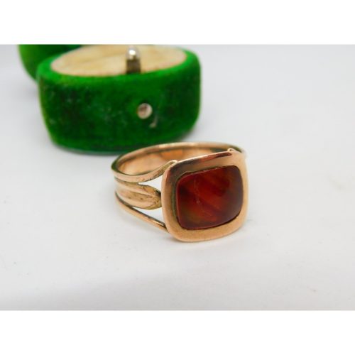 George III 15ct Rose Gold Cabochon Banded Red Agate Signet Ring Antique c1790