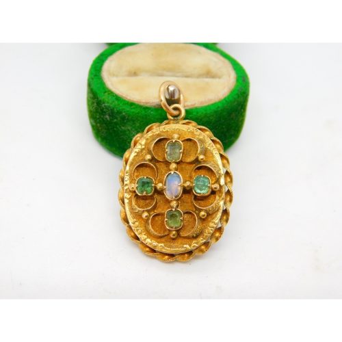 George IV 18ct Gold, Opal & Old-Cut Emerald Mourning Locket Antique c1830