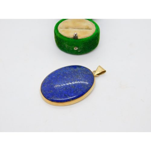 Large 9ct Yellow Gold Mounted Lapis Lazuli Drop Pendant Vintage 1976 London