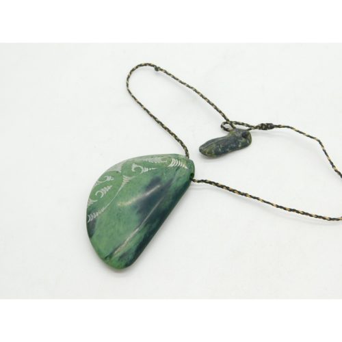 Large Carved New Zealand Nephrite Jade Maori Pendant Necklace Vintage c1970