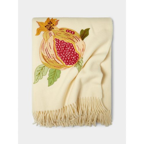 Pomegranate Hand-Embroidered Wool Blanket (63in/1.6m)