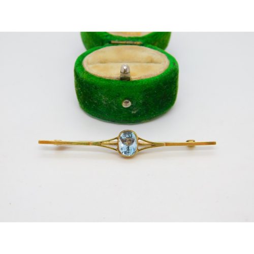 Victorian 15ct Yellow Gold & 1ct Aquamarine Bar Brooch Antique c1890