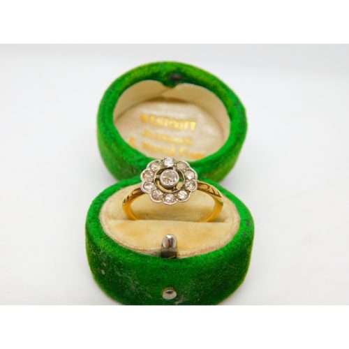 Victorian 18ct Gold & Old Cut Diamond Daisy Flower Cluster Ring Antique c1860
