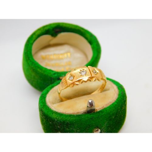 Victorian 18ct Yellow Gold Three Stone Diamond Boat Ring Antique c1880
