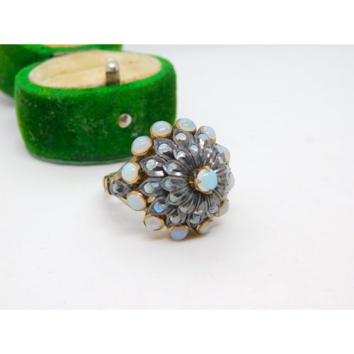 Victorian 9ct Gold & Cabochon Opal Floral Statement Ring Antique c1890