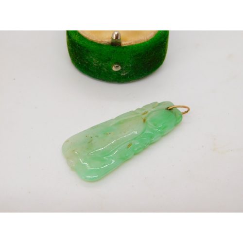 Victorian 9ct Gold & Carved Apple-Green Jade Drop Pendant Antique c1860
