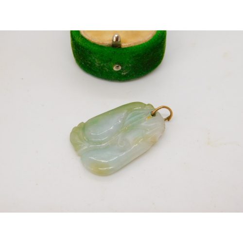 Victorian 9ct Gold & Carved Apple Green Jade Mythical Drop Pendant Antique c1860