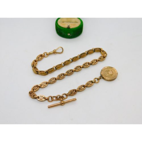 Victorian 9ct Yellow Gold Fancy Link Watch Chain & Locket Antique c1860