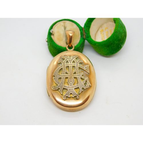 Victorian Large Pinchbeck Monogram Double Locket Pendant Antique c1860