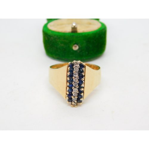 10ct Yellow Gold, Sapphire & Diamond Statement Ring Vintage c1980