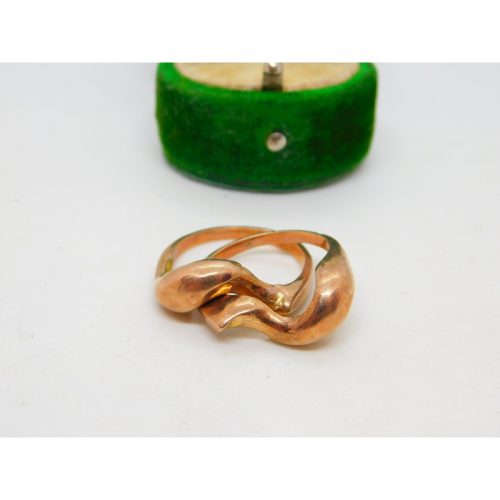 14ct Yellow Gold Modernist Double Band Puzzle Ring Vintage c1960 Size L UK