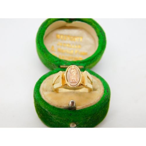 14ct Yellow & Rose Gold Catholic Religious Signet Ring Vintage c1960