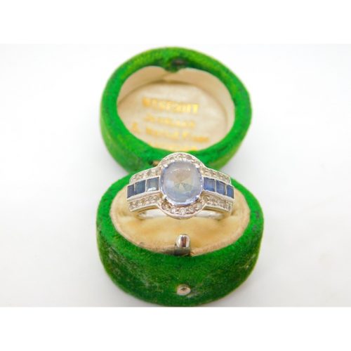 18ct White Gold, 1.6ct Central Sapphire & Diamond Engagement Ring Vintage c1990