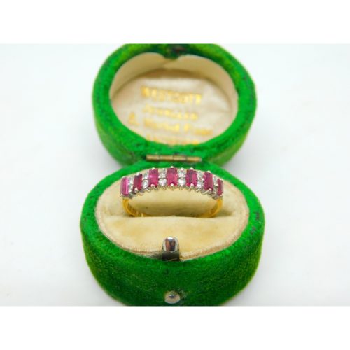 18ct Yellow Gold, Baguette Cut Ruby & Diamond Half Eternity Ring Vintage 1970