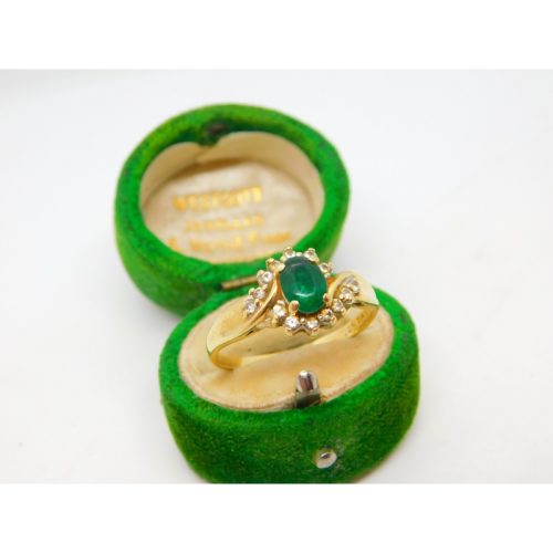 18ct Yellow Gold, Emerald & 0.25ct Diamond Crossover Ring Vintage c1980