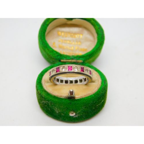 9ct Bi-Colour Gold, Ruby & Spinel Set Eternity Ring Vintage c1970 Size L 1/2 UK
