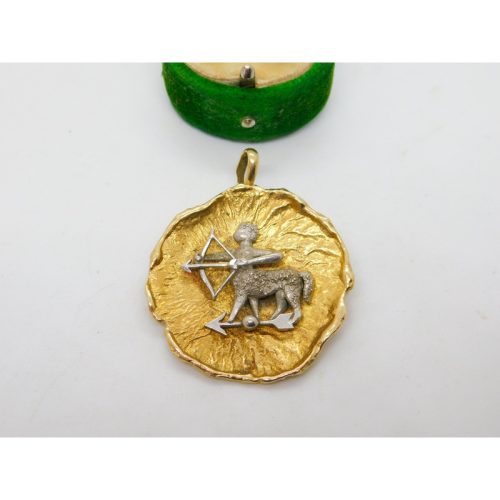 9ct Bi-Colour Gold Sagittarius the Archer Zodiac Medallion Pendant Vintage c1980