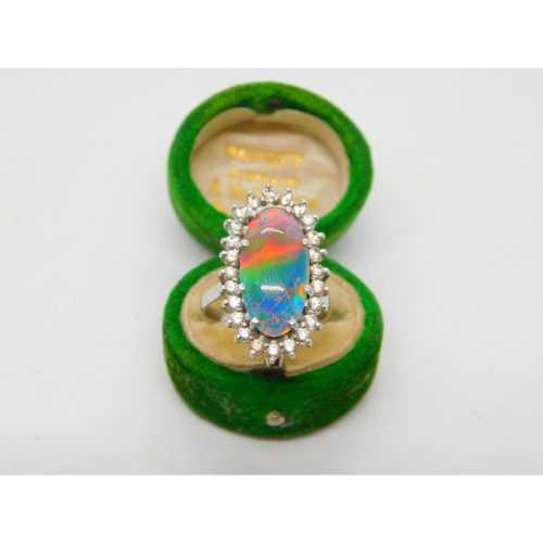 9ct White Gold Large Doublet Opal & Spinel Statement Ring Vintage c1980