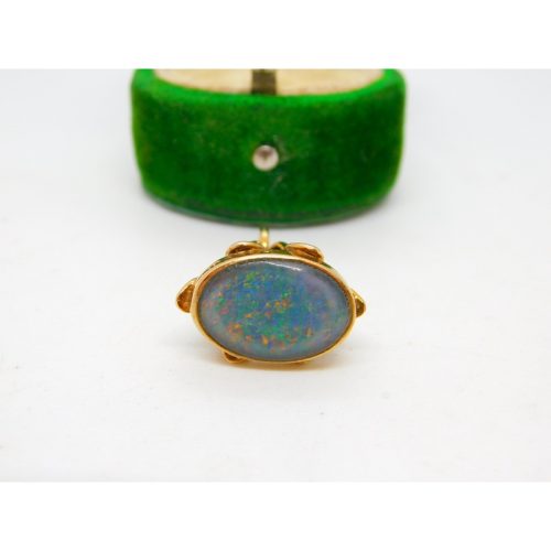 9ct Yellow Gold & Cabochon Doublet Opal Set Fob Pendant Vintage 1991 Birmingham