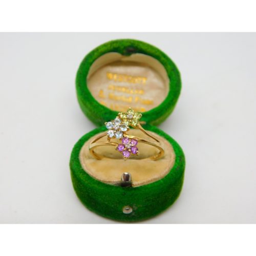 9ct Yellow Gold, Diamond, Amethyst Set Floral Dress Ring Vintage Birmingham
