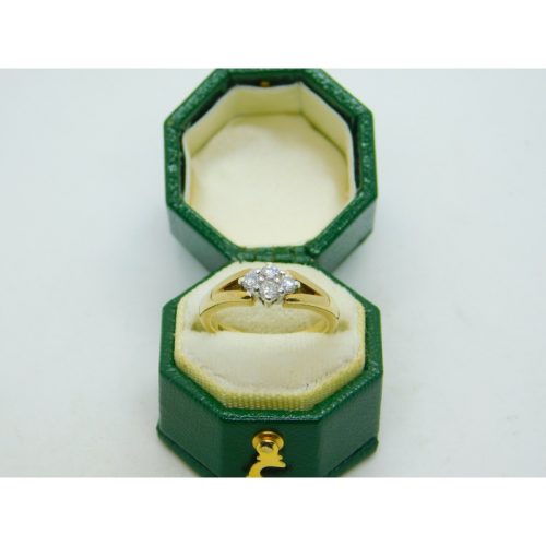 9ct Yellow Gold & Diamond Set Floral Cluster Ring Vintage 1994 Birmingham