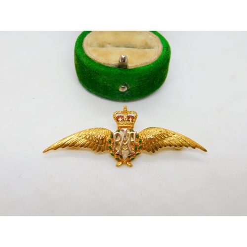 9ct Yellow Gold & Enamel RAF Wings Sweetheart Brooch Vintage 2002 Birmingham