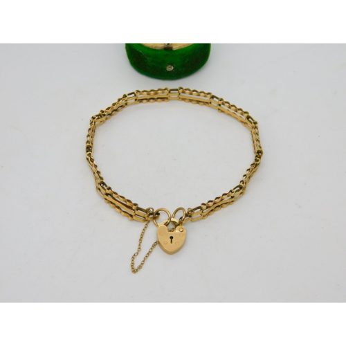 9ct Yellow Gold Gate Link Charm Bracelet Heart Clasp Vintage 1983 London