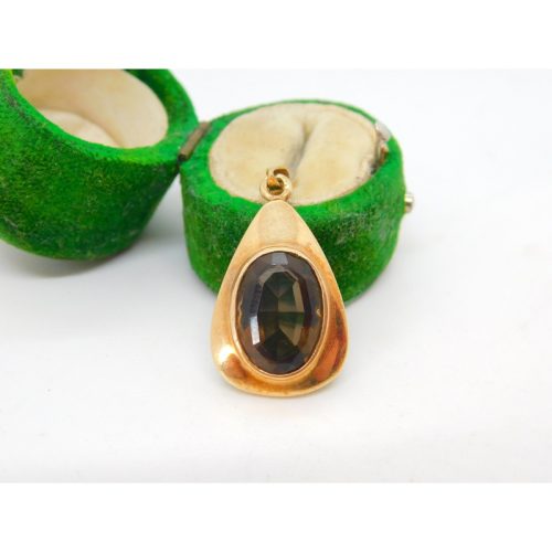 9ct Yellow Gold Smoky Quartz Set Drop Pendant Vintage c1980 Birmingham