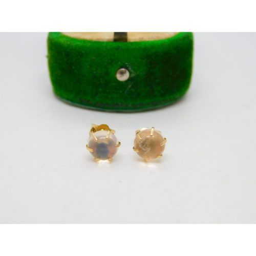 Edwardian 9ct Yellow Gold Cabochon Moonstone Stud Earrings Antique c1910