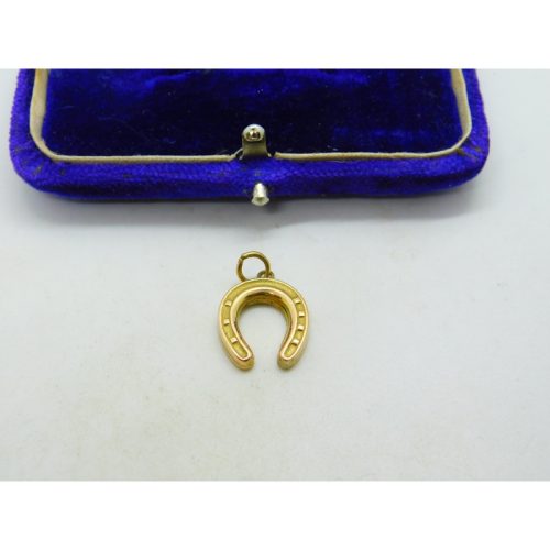Edwardian 9ct Yellow Gold Lucky Horseshoe Charm Pendant Antique c1910