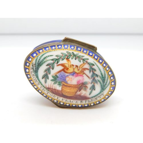 George III Bilston Enamel ‘Nelson’s Victory, Peace & Plenty’ Patch Box Antique c1805