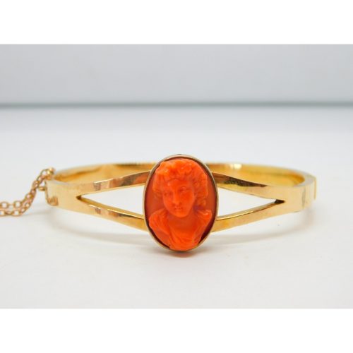 George IV 15ct Gold & Carved Red Coral Cameo Bangle Bracelet Antique c1830