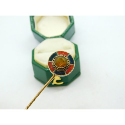 Scottish Victorian 9ct Gold, Bloodstone, Agate & Citrine Stick Pin Antique c1880