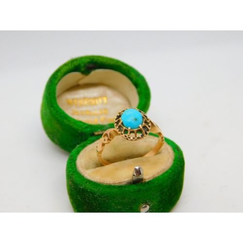 Victorian 15ct Yellow Gold Turquoise Set Floral Dress Ring Antique c1860