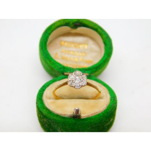 Victorian 18ct Yellow Gold Old Cut Diamond Daisy Flower Cluster Ring Antique c1880
